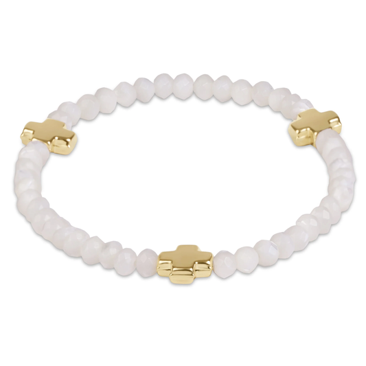 Signature Cross Gold 4mm Gemstone Bracelet - Mother of Pearl - Southern Belle Boutique
