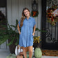 Denim Button Down Shirt Dress - Med Wash
