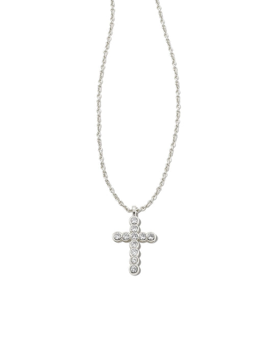 Cross Crystal Pendant Necklace Silver White Crystal