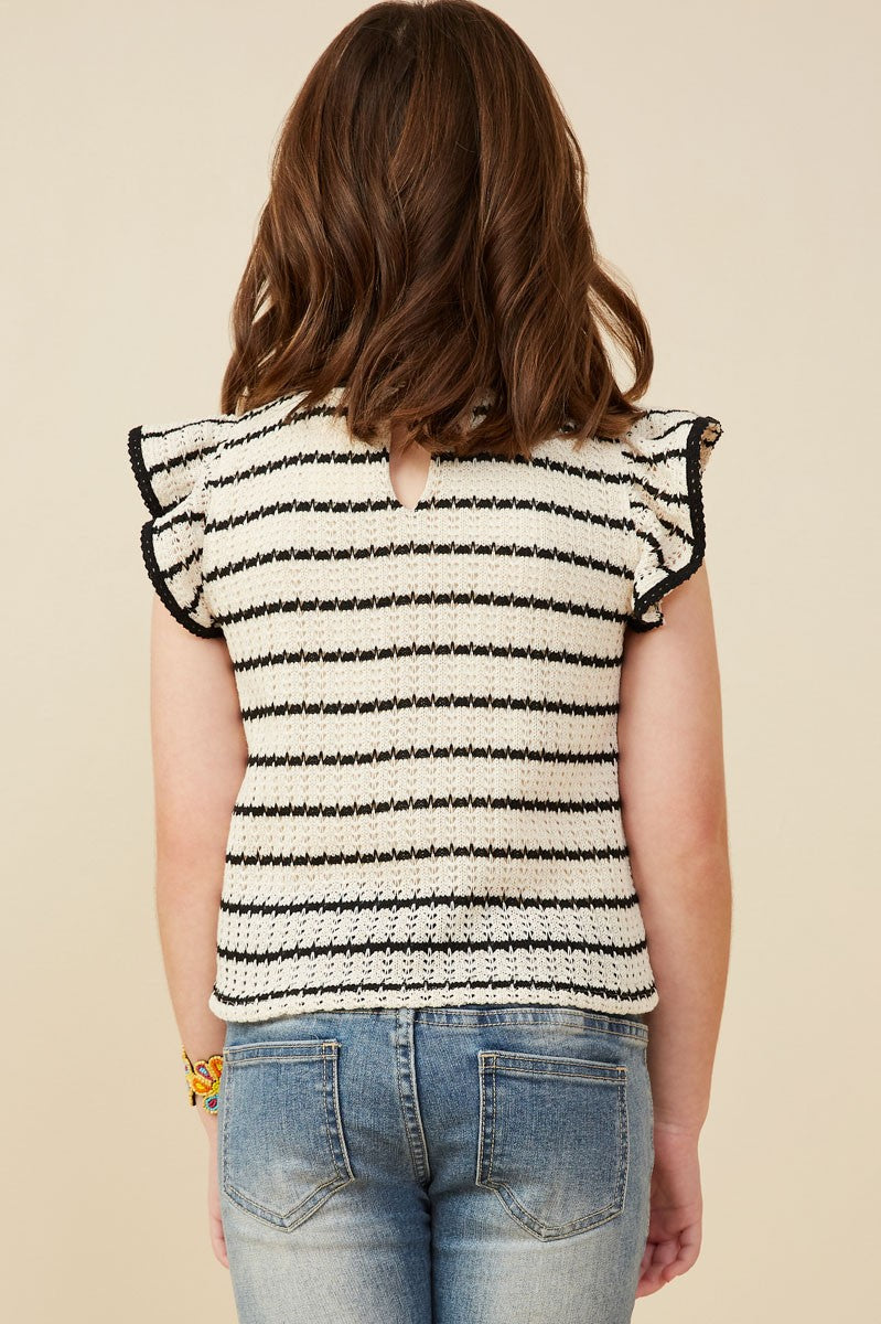 Black Striped Ruffle Sleeve Top