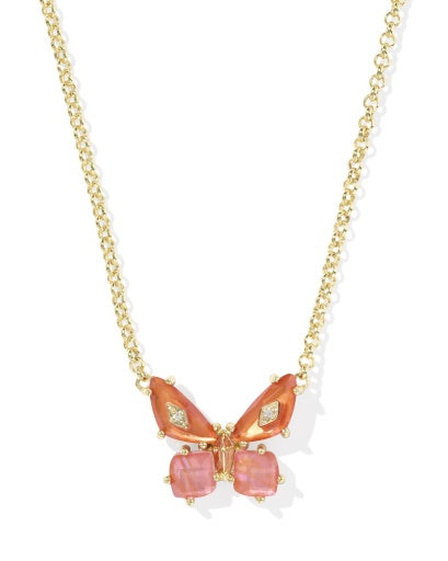 Bianca Butterfly Short Pendant Necklace - Gold Orange Mix