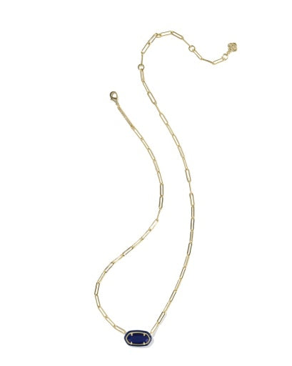Elisa Enamel Frame Paperclip Necklace - Gold Navy Mother Of Pearl