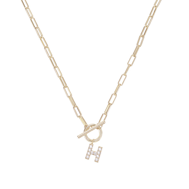 Sparkle Mini Toggle Initial Necklace - Gold