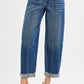 High Rise Fit Barrel Cuffed Jean - Dark Wash