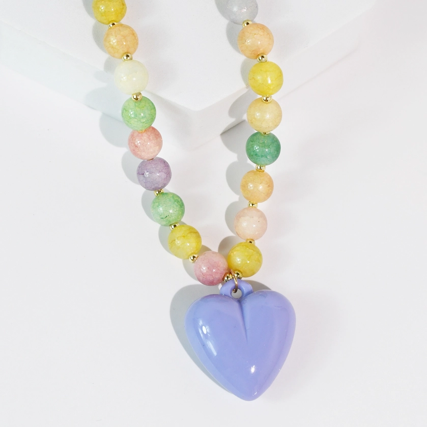 Happy Colorful Heart Necklace - Purple - Southern Belle Boutique