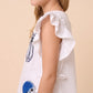 Blue Helmet And Bow Patched Ruffled Tank