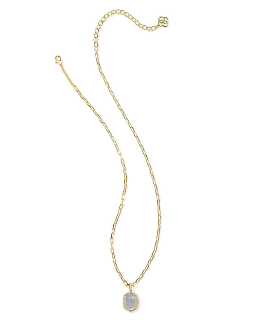 Daphne Pave Frame Short Pendant Necklace - Gold Iridescent Ivory Illusion