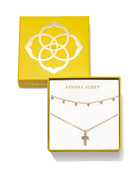 Amelia Cross Necklace Gift Set Gold White Crystal