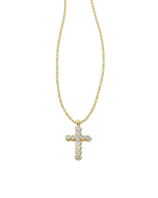 Cross Crystal Pendant Necklace Gold White Crystal