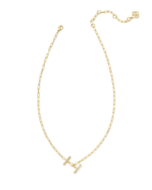 Pearl Letter I Short Pendant Necklace - Gold