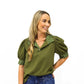 Olive Polka Dot Blouse - Southern Belle Boutique