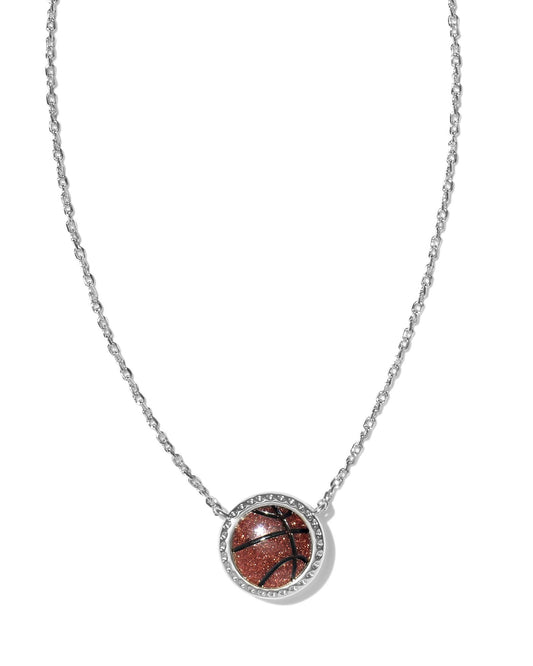 Basketball Short Pendant Necklace Silver Orange Goldstone - Southern Belle Boutique