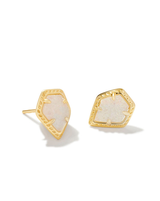 Framed Tessa Stud Earrings - Gold Iridescent Drusy - Southern Belle Boutique