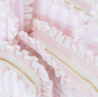 Ruffled Nylon Tech Organizer - Pink Polka Stripe - Southern Belle Boutique