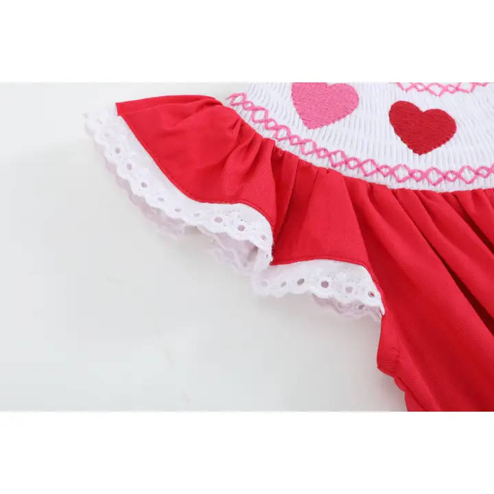 Red Heart and Lace Smocked Romper - Southern Belle Boutique