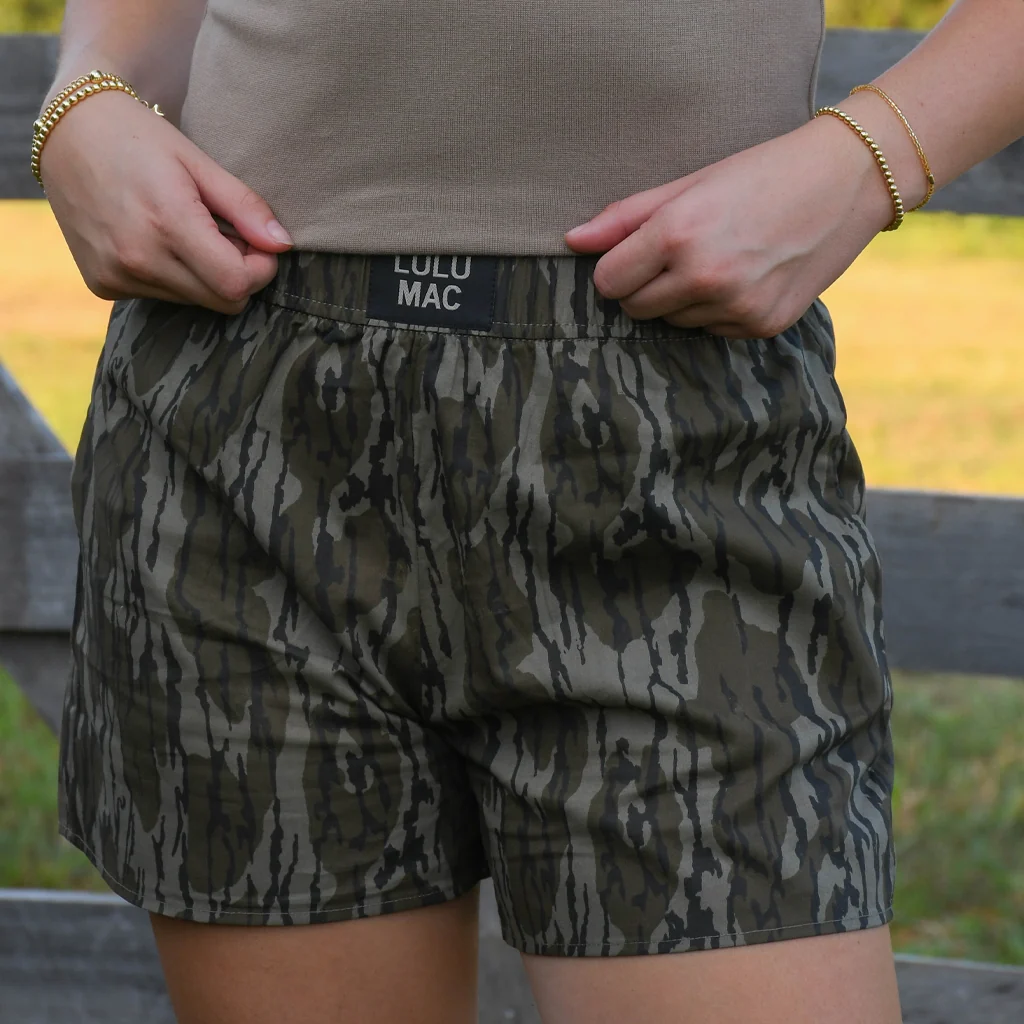 Lulu Mac Mossy Oak Bottomland Boxer Shorts - Southern Belle Boutique