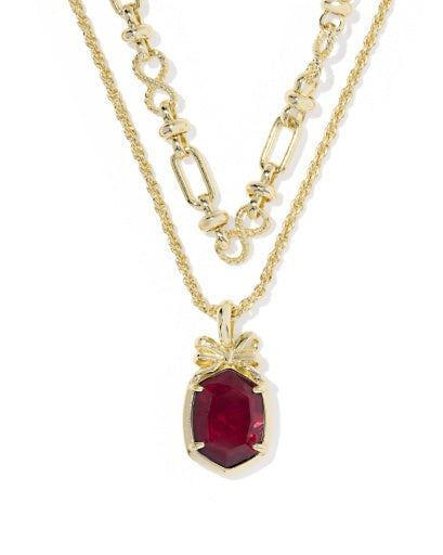 Daphne Bow Multi Strand Necklace Gold Dark Burgundy Illusion - Southern Belle Boutique