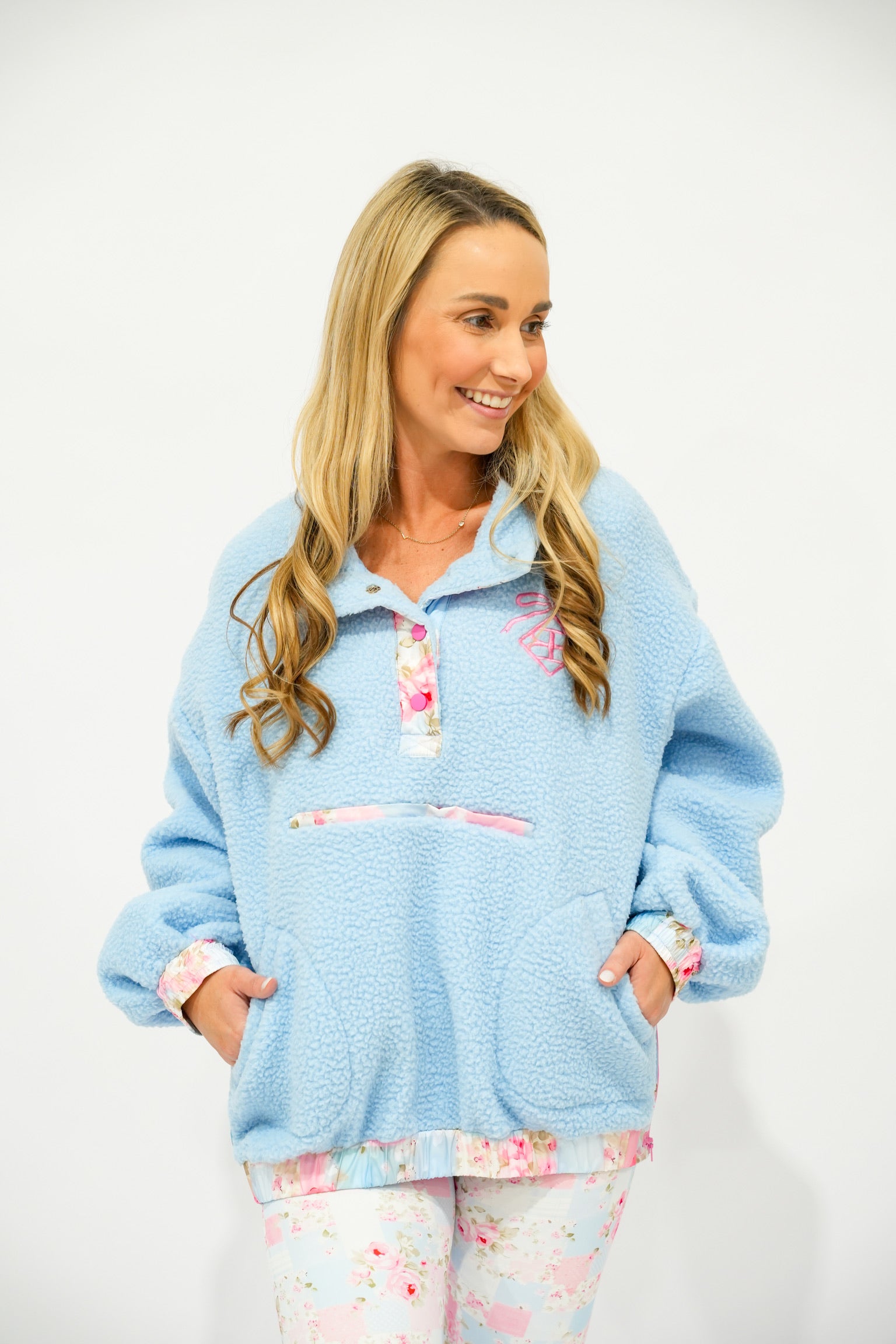 Ice Blue Floral Fleeve Jacket - Southern Belle Boutique