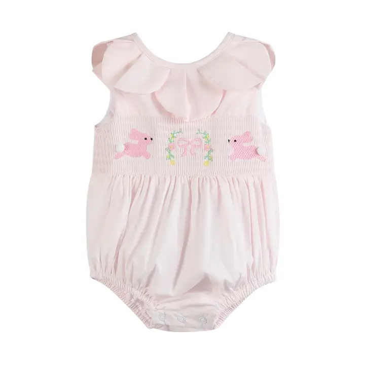Pink Petal Collared Smocked Bubble Romper - Southern Belle Boutique