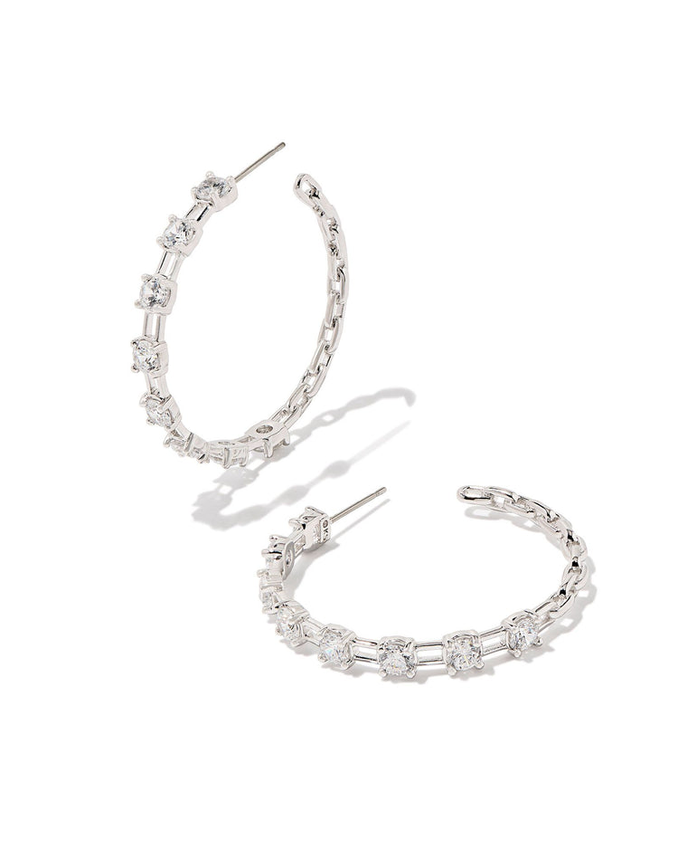 Lexi Hoop Earrings Silver White Crystal