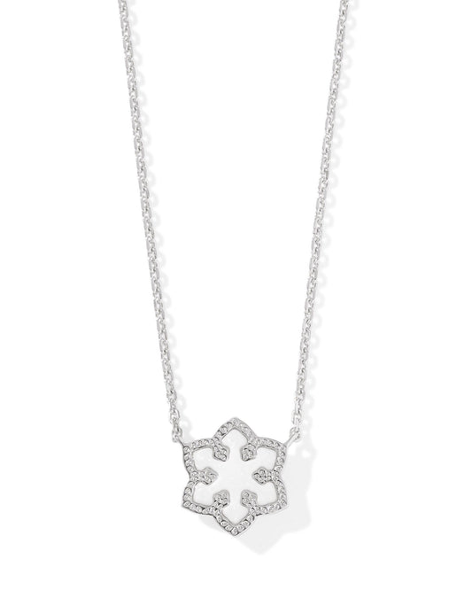 Snowflake Short Pendant Necklace Silver White Kyocera Opal