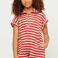 Rust Stripe Short Sleeve Collared Patch Pocket Romper