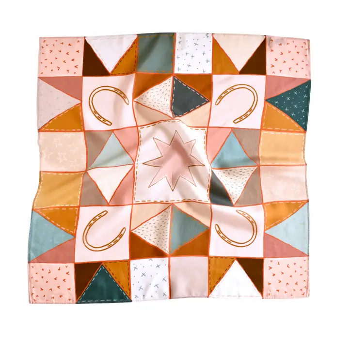 Horseshoe Vintage Ranching Patchwork Quilt Western Silk Wild Rag Scarf - Southern Belle Boutique