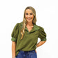 Olive Polka Dot Blouse - Southern Belle Boutique