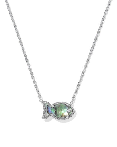 Parker Fish Short Pendant Necklace Silver Abalone Shell - Southern Belle Boutique
