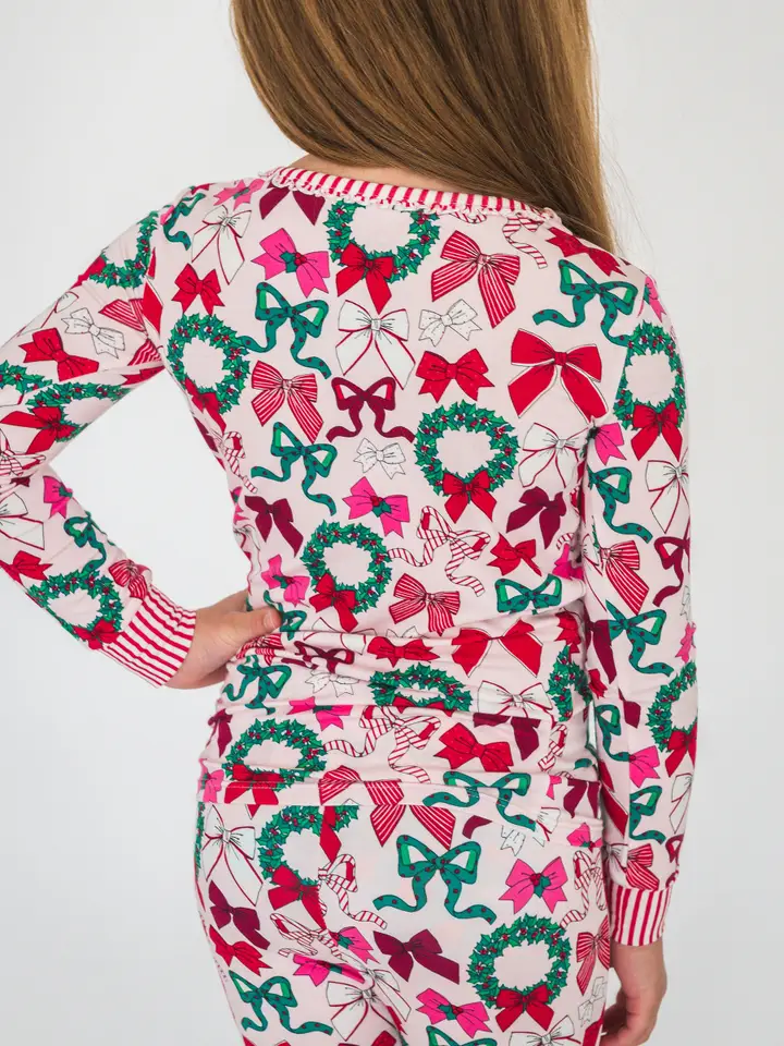 Softsnooze Holly Bows Ruffle LS PJ Set