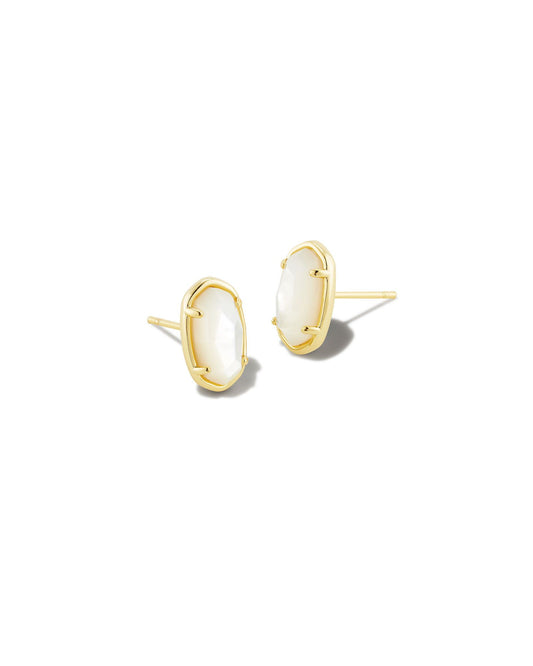 Grayson Stone Stud Earrings - Gold Ivory Mother of Pearl