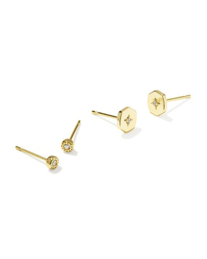 Arlene Stud Earring Set Gold White Cz