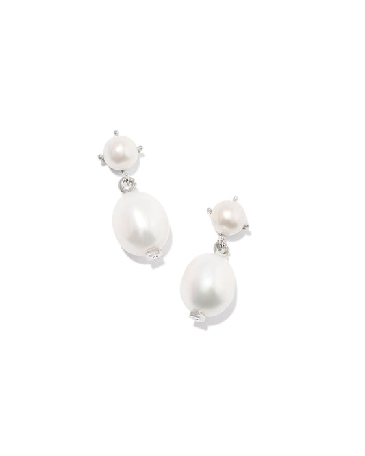 Eve Drop Earrings - Silver White Pearl