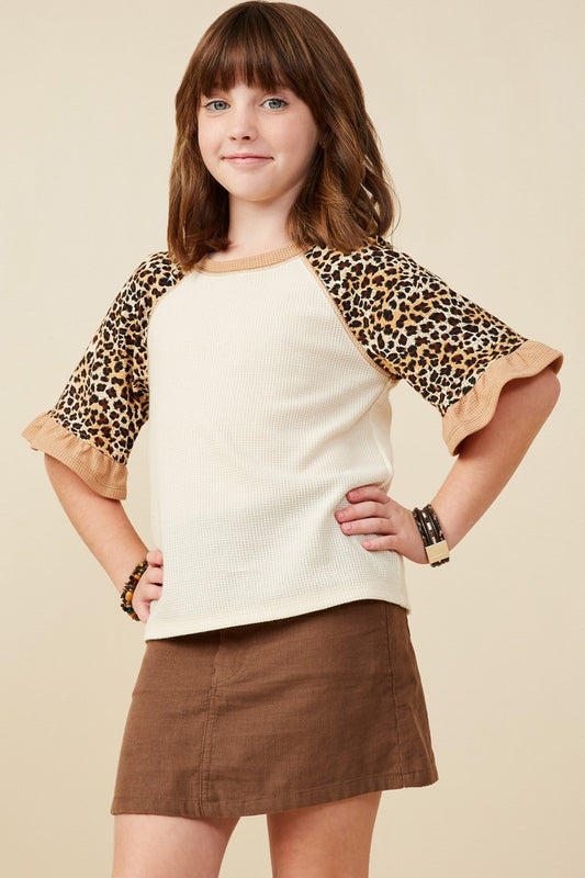 Girls Cheetah Sleeve Raglan Knit Top