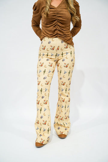 Let's Rodeo Motif Flare Pants - Southern Belle Boutique