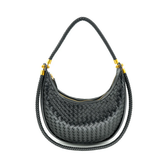 Black Woven Vegan Leather Saddle Bag