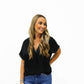 Black Whipstitch Drop Shoulder Blouse