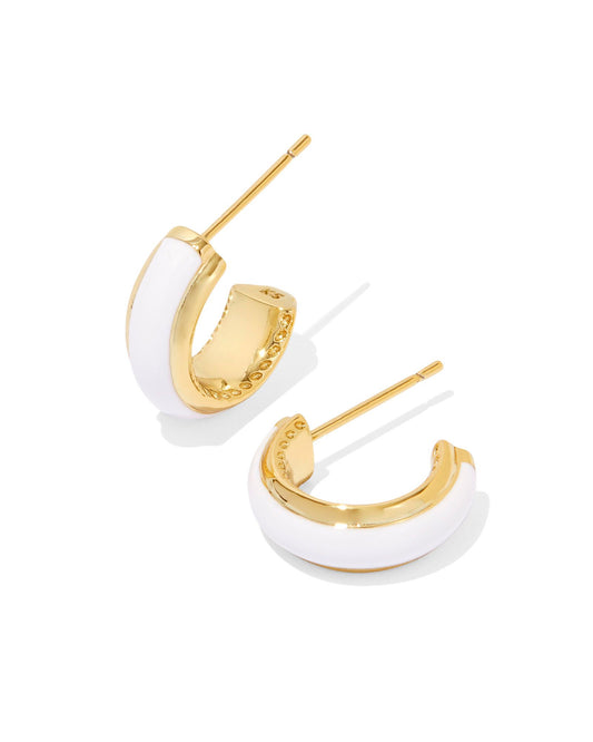 Ainsley Huggie Earrings Gold White Enamel