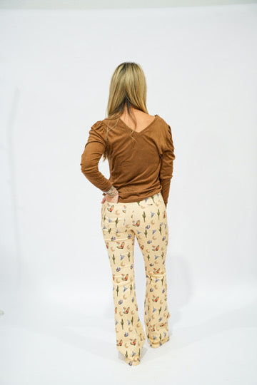 Let's Rodeo Motif Flare Pants - Southern Belle Boutique