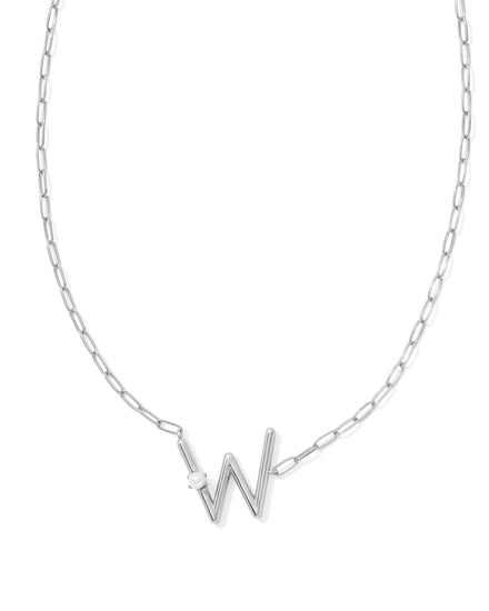 Pearl Initial W Short Pendant Necklace - Silver - Southern Belle Boutique
