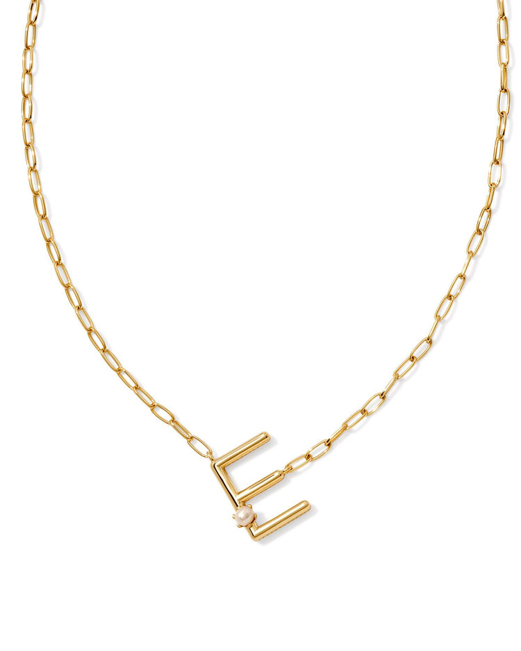 Pearl Initial E Short Pendant Necklace - Gold