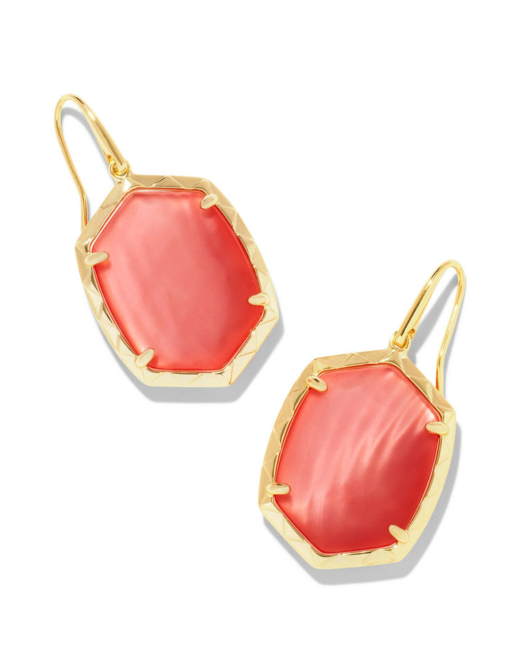 Daphne Drop Earrings Gold Coral Pink Mother Of Pearl - Southern Belle Boutique