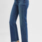 Tummy Control High Rise Crop Straight Raw Cut Hem - Dark - Southern Belle Boutique