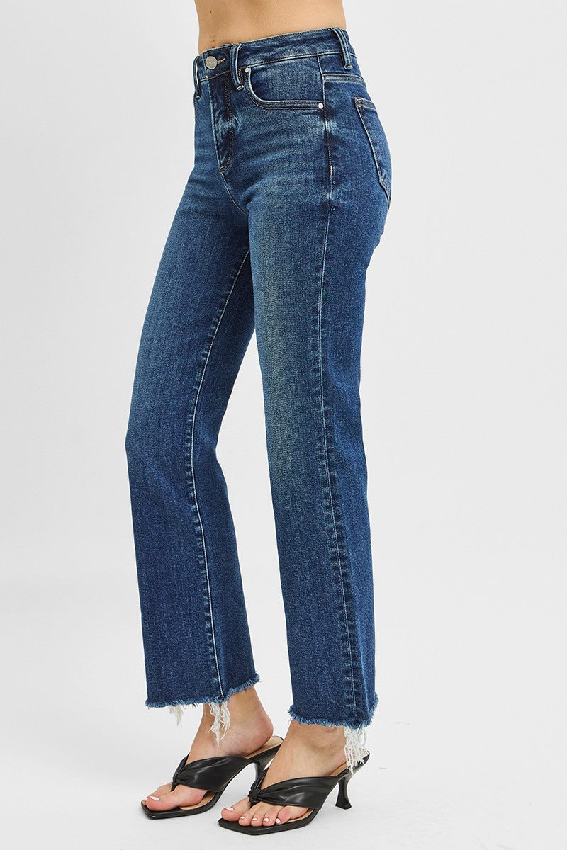 Tummy Control High Rise Crop Straight Raw Cut Hem - Dark - Southern Belle Boutique