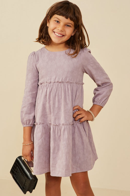 Girls Floral Textured Button Back Ruffle Dress