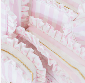 Ruffled Nylon Medium Pouch - Pink Polka Stripe - Southern Belle Boutique