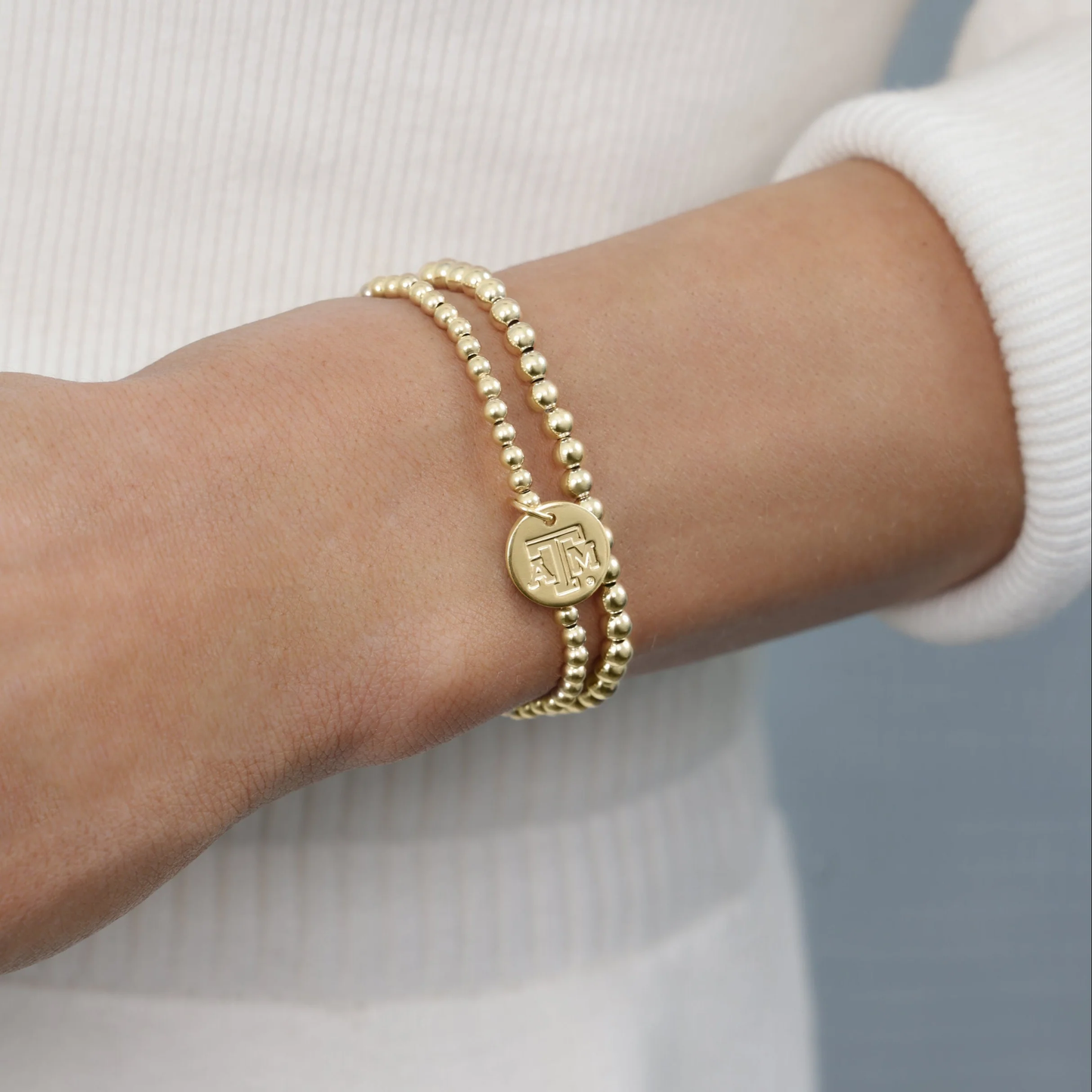 Classic Gold 3mm Bracelet - Texas A&M Disc - Southern Belle Boutique