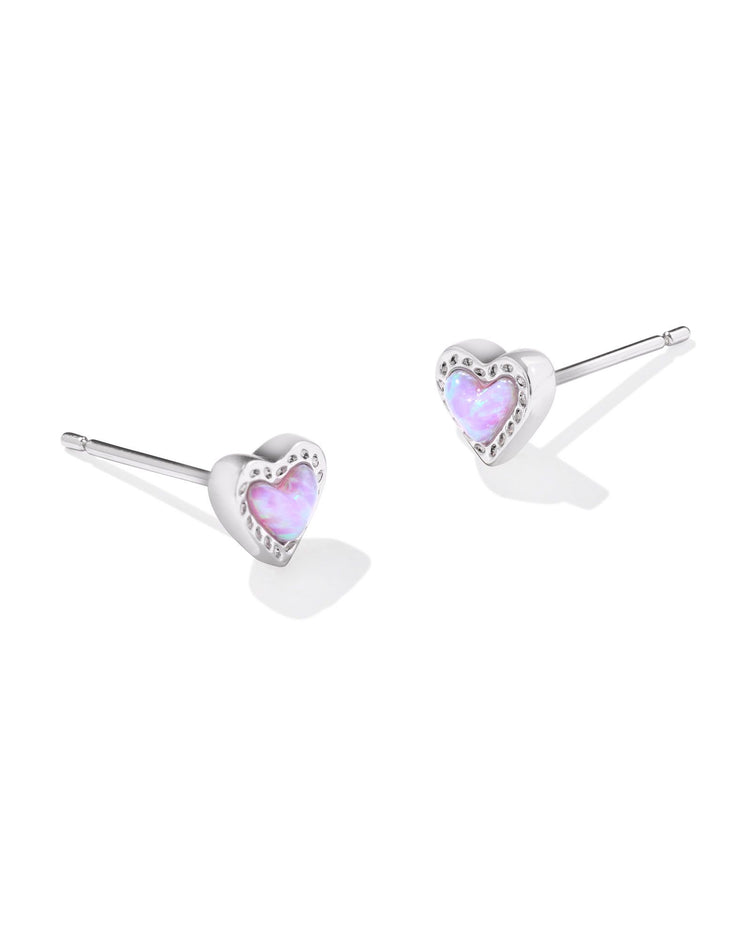 Mini Ari Heart Stud Earrings - Silver Bubblegum Pink Kyocera Opal