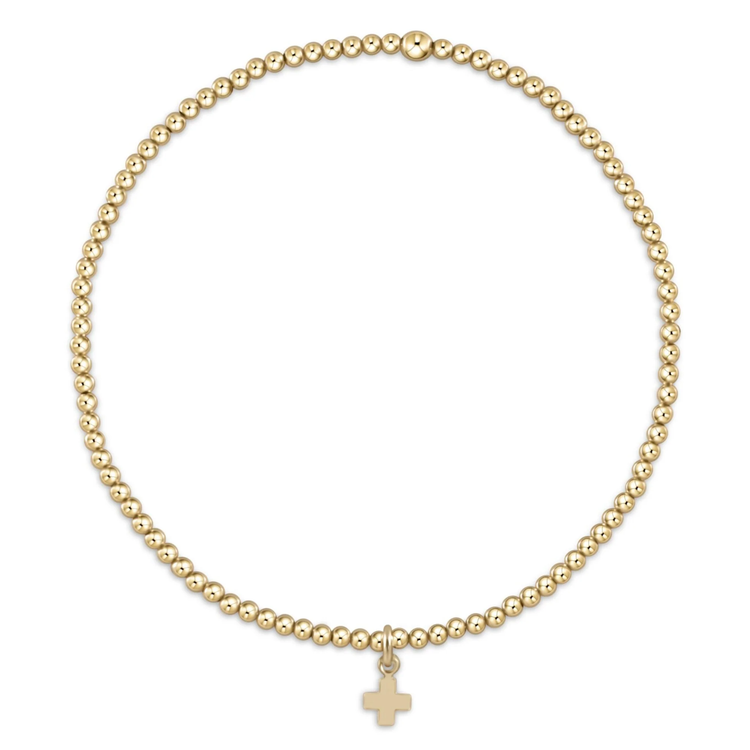 Classic Gold 2mm Bead Bracelet - Signature Cross Small Gold Charm