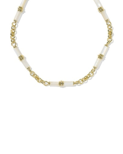Bree Beaded Link And Chain Necklace - Gold Ivory Mother Of Pearl - Southern Belle Boutique